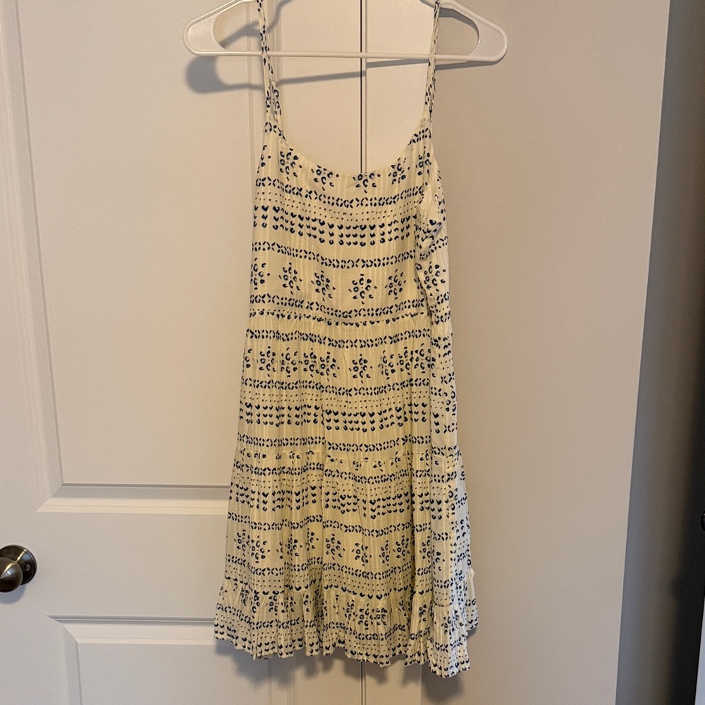 Cream and Blue Patterned Dress